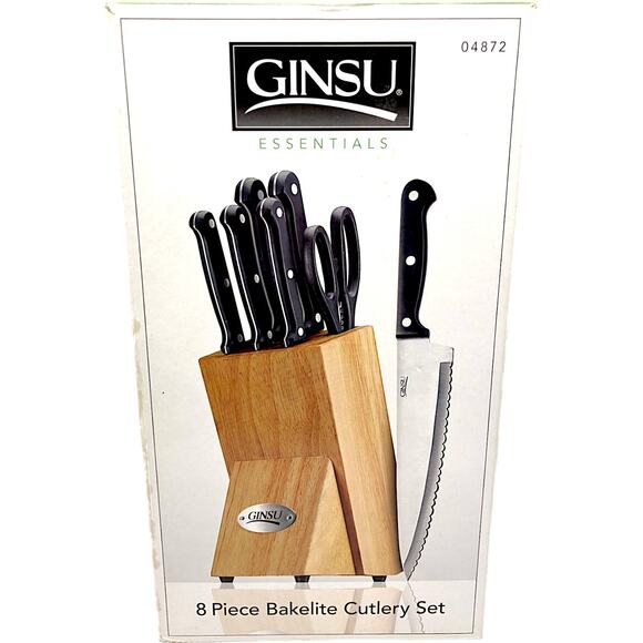 Ginsu Essentials 8 Piece Bakelite Cutlery Set 04872 w Hardwood Block *NEW* - Picture 1 of 8
